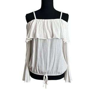 BCX Cold Shoulder Flowy Ruffle Trim Bell Sleeve Spaghetti Strap Top Size…